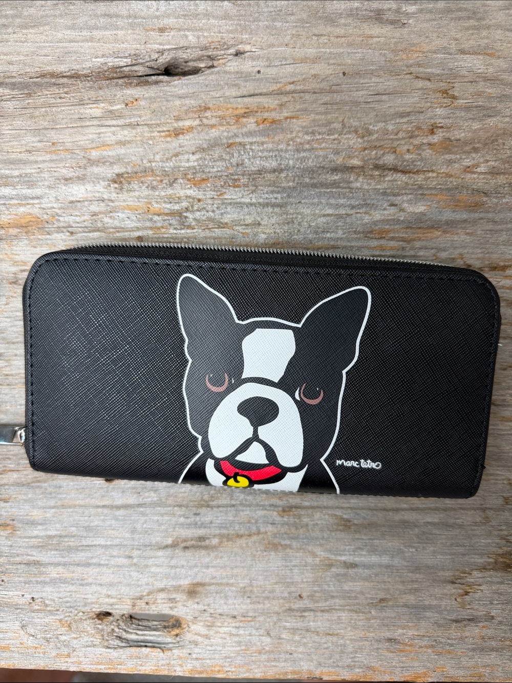 Marc Tetro Boston Terrier Frenchie Dog Zip Around Wallet Black